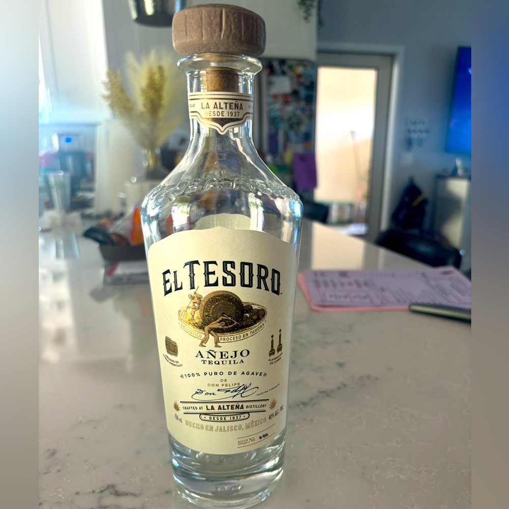 El Tesoro tequila empty bottle